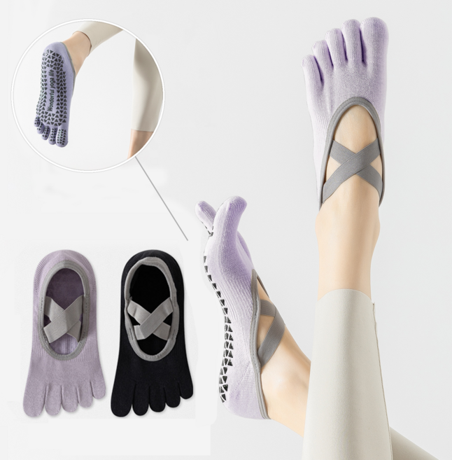 콜콜러브 여성용 필라테스 양말 요가 양말 스포츠 미끄럼방지 양말 발가락 양말 2켤레 세트