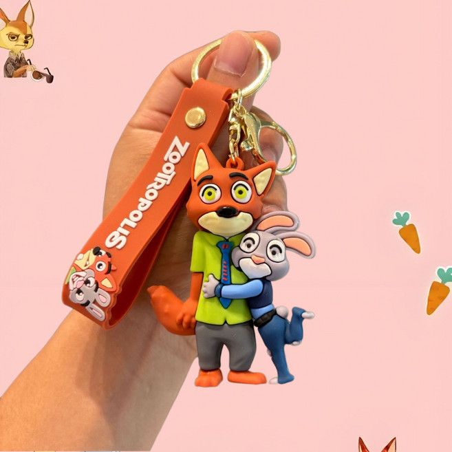 번블랙 주토피아 캐릭터 굿즈 키링 열쇠고리 백참 자동차 키홀더 가방 인형, 1개, 닉&주디