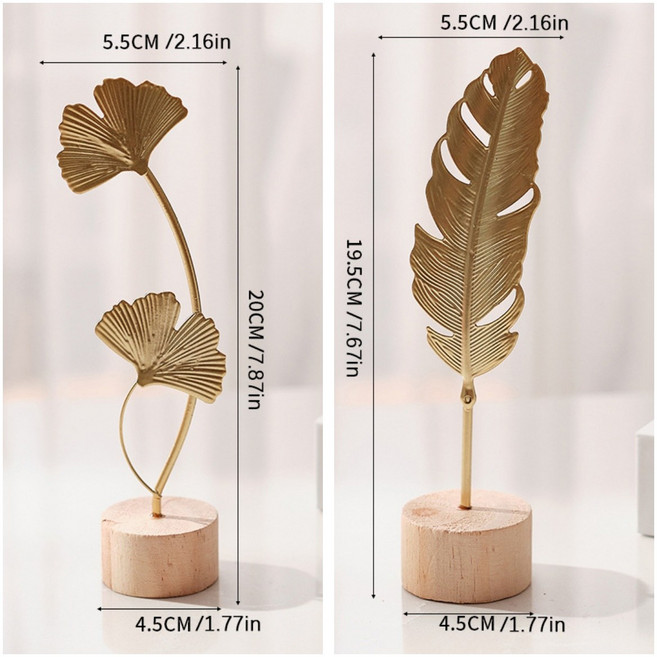 ANYOU 은행잎장식품 깃털 장식품 북유럽 럭셔리 공예품 크리에이티브 홈 거실 현관 와인셀러 액세서리2 종 세트, 금색