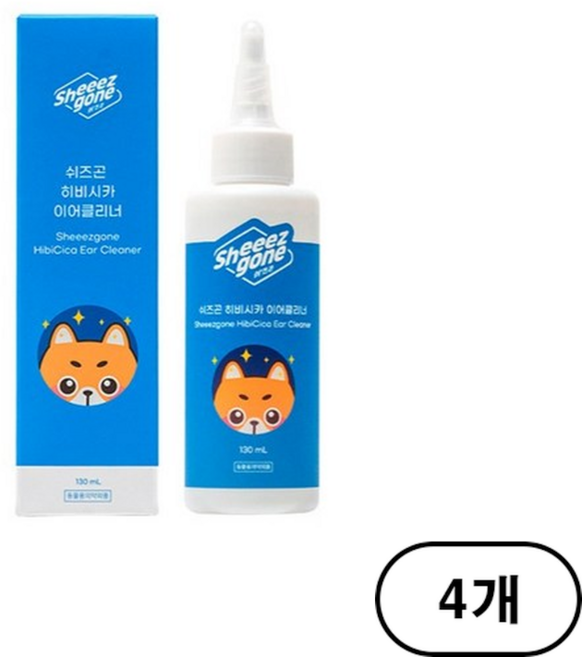 쉬즈곤 반려동물 병풀수 70% 함유 저자극 이어케어 귀세정제, 130ml, 4개