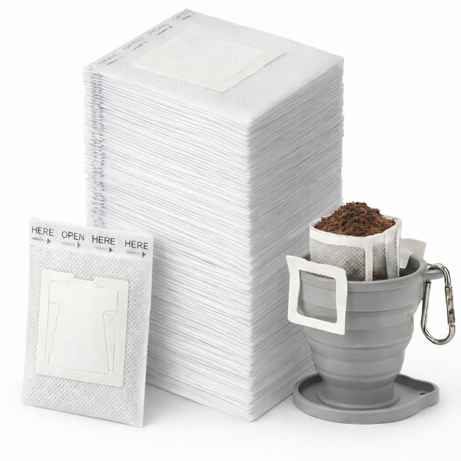 YITUMU [증정] 드립백 커피필터 여과지 1~2인용 + 실리콘 접이식 컵 세트 고밀도 녹아내림 없는 열봉합, 1개, 100개