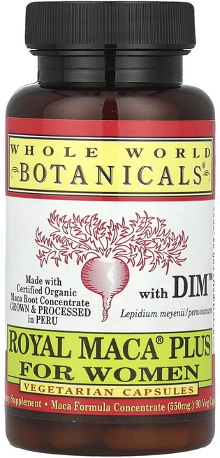 Whole World Botanicals Royal Maca 플러스 DIM 함유 여성용 900mg 베지 캡슐 90정(캡슐 1정당 550mg), Whole World Botanicals Roya..., 1개, 90정 - 쿠팡