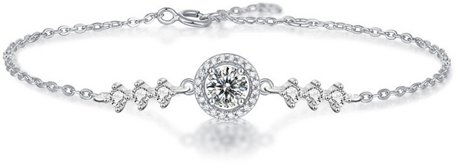 (GRA 인증서)시크한 스타일 모이사나이트 팔찌 여성용 인스타 감성 별빛 가득 라운드 세팅 심플 세련 손목 장식 학생 & 절친 생일 선물 + 선물 상자 세트