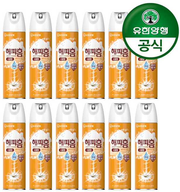 유한양행 [본사직영] 해피홈 모기약 수성 에어로솔 감귤향 500mL 12개