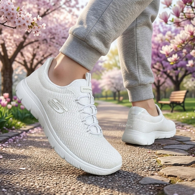 [국내정품] 스케쳐스 여성용 서밋 메모리폼 운동화 발편한 경량 워킹화 세리오 신발파우치