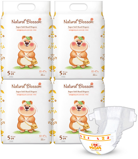 네추럴블라썸 비건기저귀 밴드형 4팩, 5단계, 88매