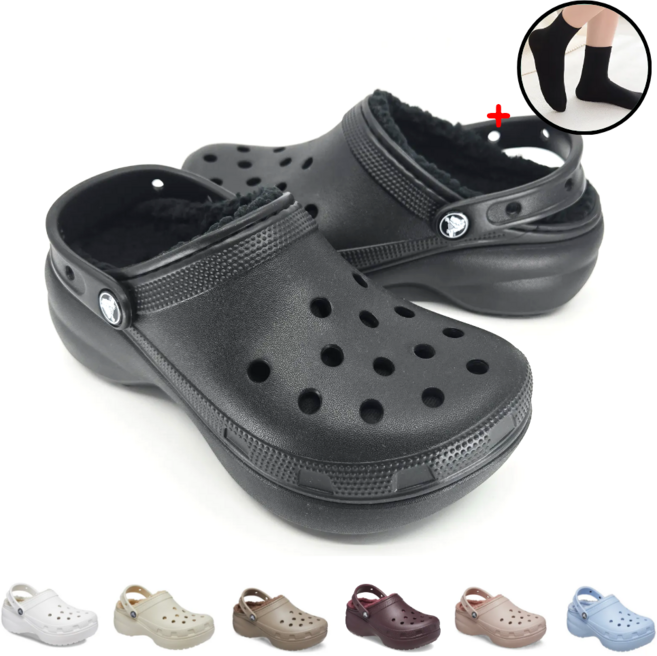 정품 크록스 클래식 플랫폼 라인드 클로그 우먼 키높이 캠핑 사무실 통굽 방한 털 슬리퍼 crocs 탐나고 무지 양말