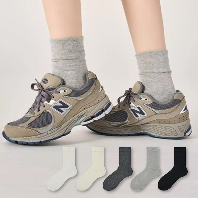 StarHome 사계절에 맞는 편안하고 압박 없는 여성 미드스타킹 5족 믹스매치룩