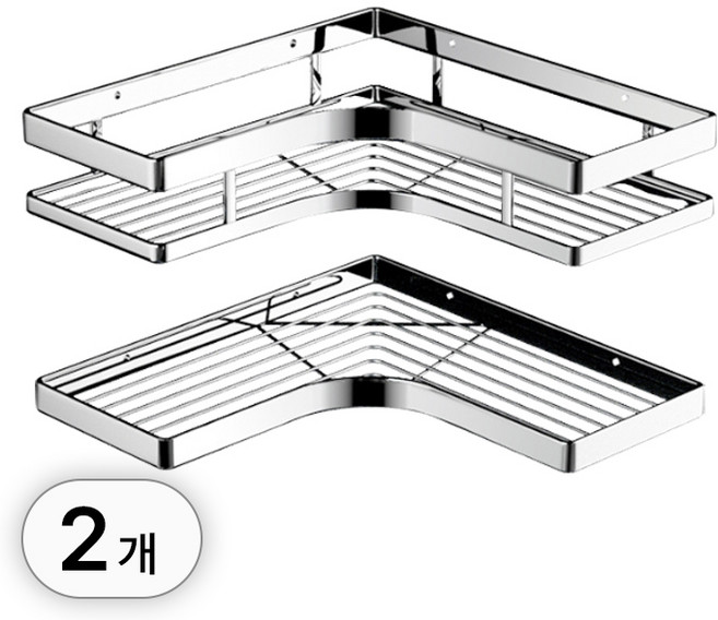 투데이리빙 1+1 무타공 올스텐 욕실 코너 선반 화장실 스텐 벽선반 벽걸이 정리대, R99974B(로우타입+하이타입, 2개, 실버