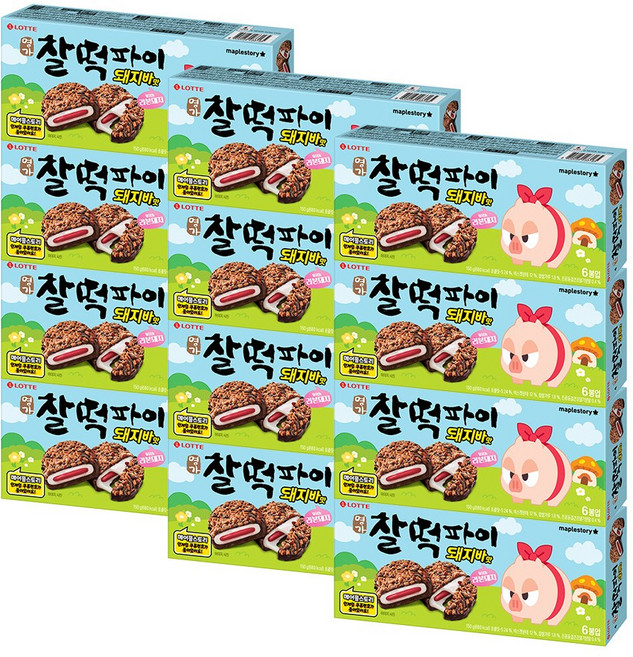 메이플스토리 X 롯데웰푸드 명가 찰떡파이 돼지바맛 (아이템 쿠폰 이벤트), 12개, 150g