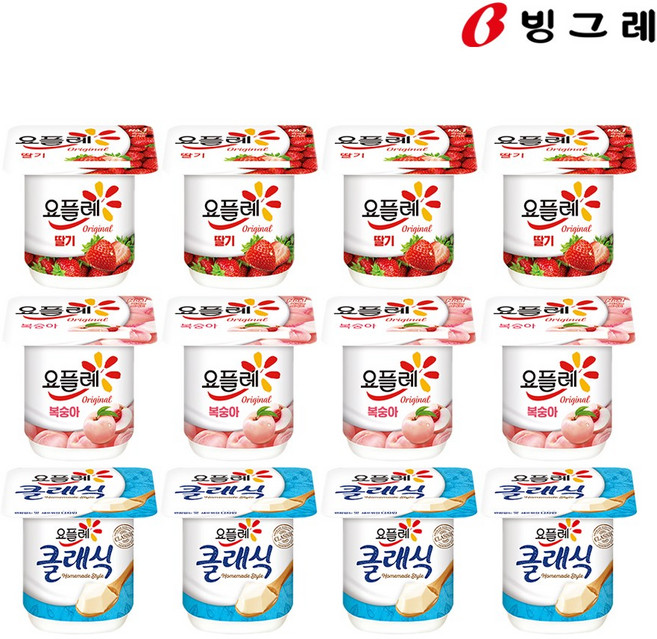 빙그레 요플레 딸기+복숭아+클래식 85g 12개