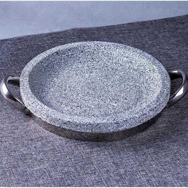 구이용 삽겸살 돌판 판 업소용 요리 곱돌판 접시 원형 전통 조리용, 돌솥 지름 22cm (나무 받침 포함), 1개