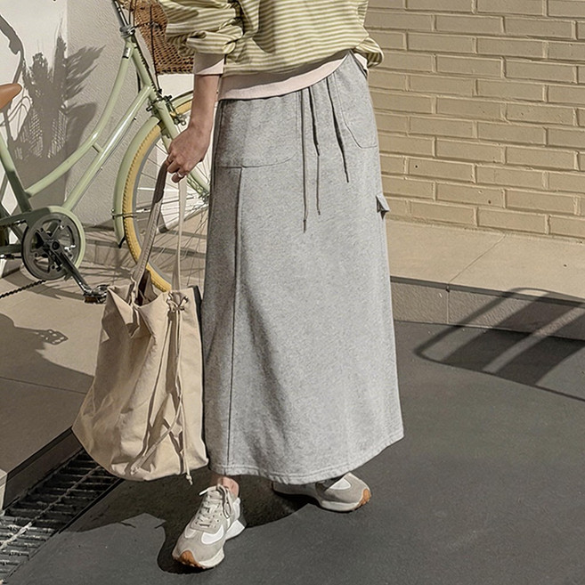 데일리앤 도너 빅사이즈 쭈리 면 A라인 하체커버 밴딩 롱 스커트 77