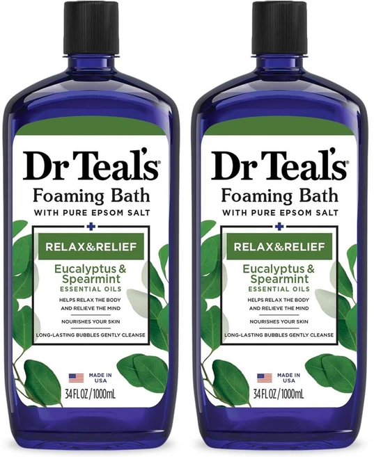 Dr. Teal's 닥터 틸스 릴랙스 앤+유칼립투스 앤 스피어민트 포밍 배스+퓨어 엡섬 솔트 1L 2팩, 2개 - 쿠팡