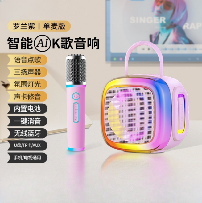 智能AI K歌音響 語音點歌 無線藍牙, 單話筒【標準版·羅蘭紫】, KN14彩屏版