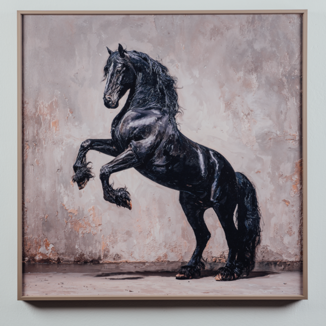 신년 새해 선물 흑마 그림 병오년 재물운 승진운 기운 풍수 사무실 벽걸이 장식품 입체 검은 말 그림, 합금 메탈 프레임