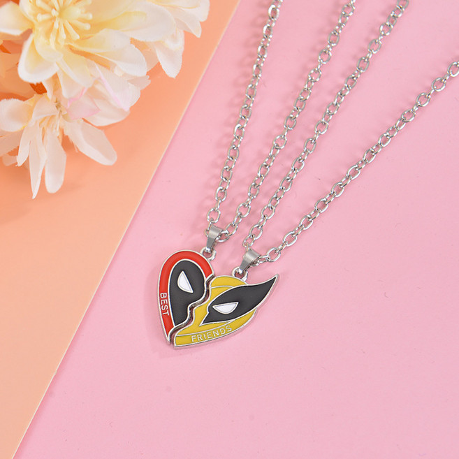 데드풀 울버린 하트 우정 키링 굿즈 가방 커플 키홀더, 체인목걸이세트