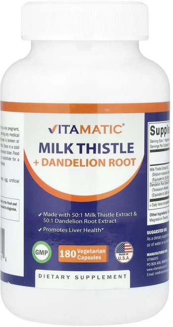 몸관리하세요 겨울입니다 Vitamatic 밀크시슬 + 민들레 뿌리 베지 캡슐 180정 특별관리진행, Vitamatic밀크시슬민들레뿌리베지캡슐180정 - 쿠팡