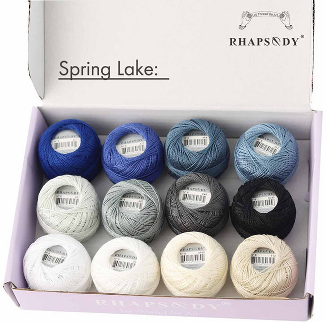 Rhapsody 사이즈 #8 진주 코튼 크로셰 실 자수 공예 바늘 크로스 스티치 이집트 머서라이즈 볼 12 개 세트, [27]SPRING LAKE+size 8, 1개