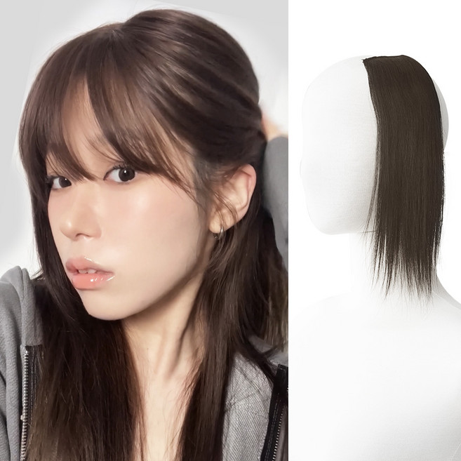 에이위그 100%인모 똑딱이 2핀 헤어피스 2컬러 1P, 다크브라운(똑딱이윗방향), 25cm, 1개