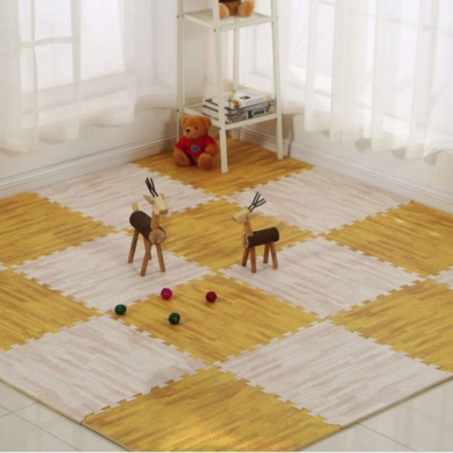 서나shop [인체 무해한 친환경소재] EVA 우드패턴 퍼즐 매트 16피스 거실 놀이방 유아 애견 반려동물 방수 미끄럼방지 층간소음 예방 온열단열 조립 다용도 바닥 스펀지 쿠션, 옐로우, 16p