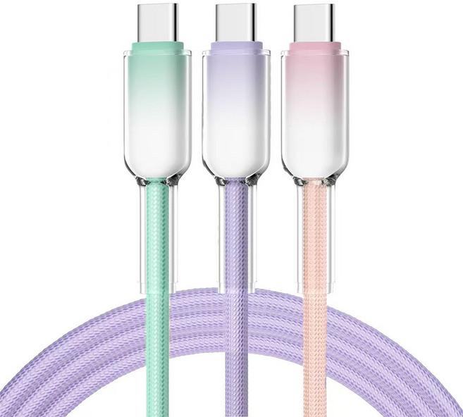 콜콜러브 초고속 충전 케이블 발열 없음 C to C 65W, 그린+핑크+퍼플, 1개, 1.5m