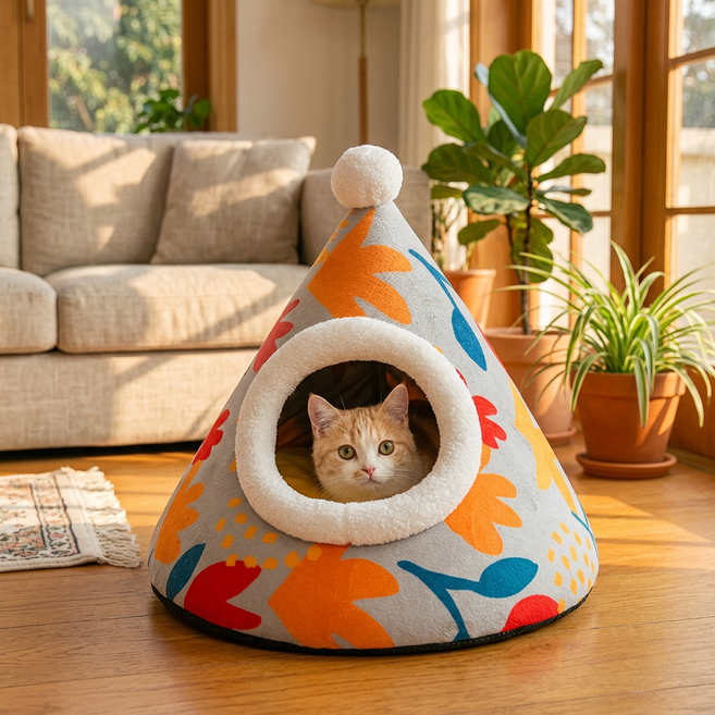 펫츠러브 고양이 원뿔모양 동굴 숨숨집, 그레이, 1개