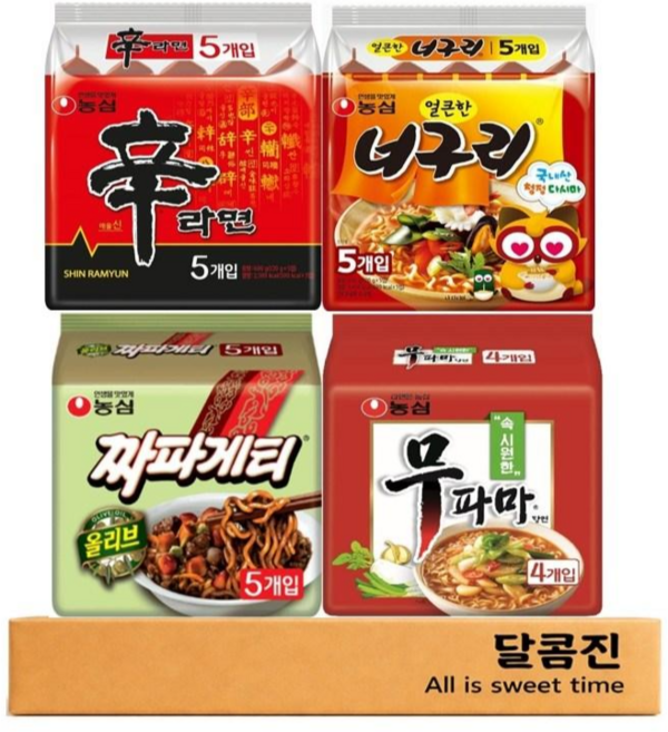 [달콤진] 멀티팩 신라면+얼큰너구리+짜파게티+무파마탕면 총19봉, 1세트