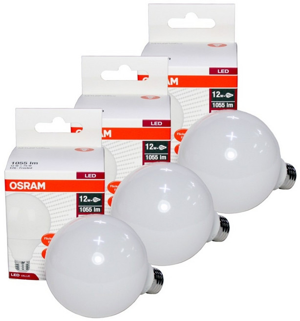 오스람 LED 볼전구 12W, 3개, 전구색