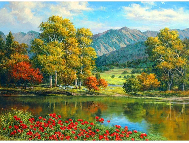 돈 들어오는 명당도 diy 물감 자작나무 숲 삼림 리틀 포레스트 계곡 명화따라그리기 행운 재물 풍수 풍경화색칠하기 개업 집들이선물 집콕취미 최신상, 캔버스형(40*50cm)숲 계곡 그리기선택08, 액자형타입:40*50cm(액자포함), 1개