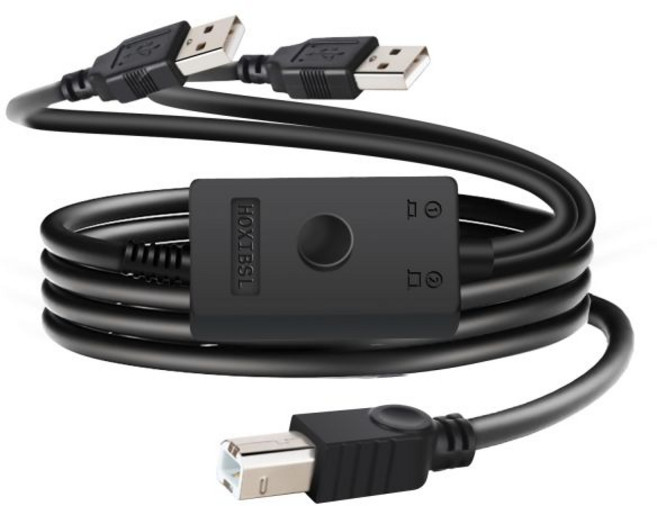 프린터 케이블 분배기 1 in 2 Out (4.5m/14.7ft) 토글 스위치 포함 2대의 컴퓨터가 하나의 프린터 스캐너 팩스 USB 외부 장치를 공유할 수 있음, 14.7FT Splitter Cable