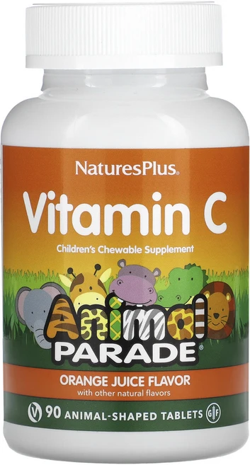 NaturesPlus Source of Life Animal Parade 비타민C 천연 오렌지 주스 맛 동물 모양 정제 90정, NaturesPlusSourceofLifeAnimalP, 1개 - 쿠팡