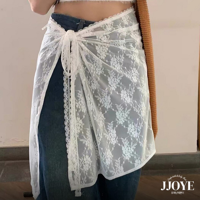 쪼예 레이어드템 시스루 레이스 플라워 패턴 랩 스커트