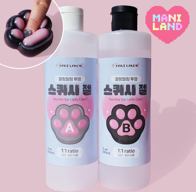 마니랜드 대용량 스퀴시 젤 1L / 공예용 말랑이 실리콘겔 슬라임 만들기 DIY 스퀴시젤, 1개, B. (대용량) 블루라벨 -말랑 투명