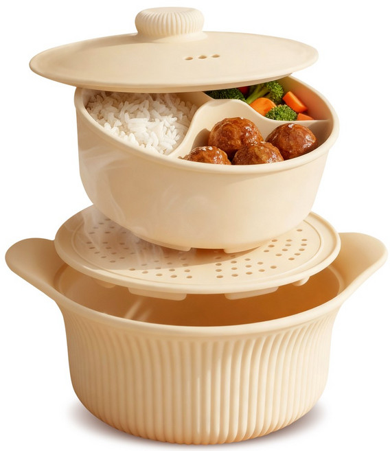 루비코코 실리콘 계란 찜기 대용량 전자레인지 용기 1250ml, 1개, 크림