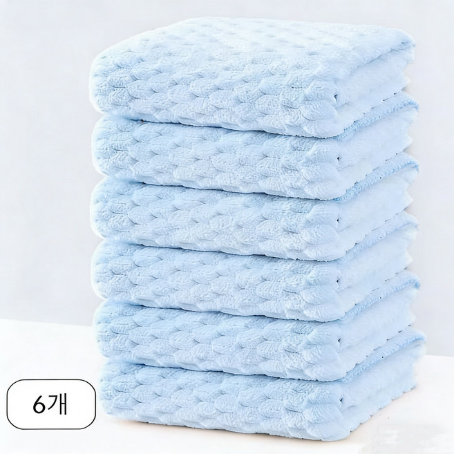 호텔 타월 고급 타월 가정용 타월 먼지없는수건, 6개, 푸른 색