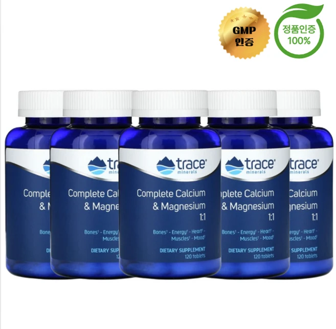 3+2 트레이스 컴플리트 칼슘 마그네슘 1:1 비율 120정, 5개, 120회분 - 쿠팡