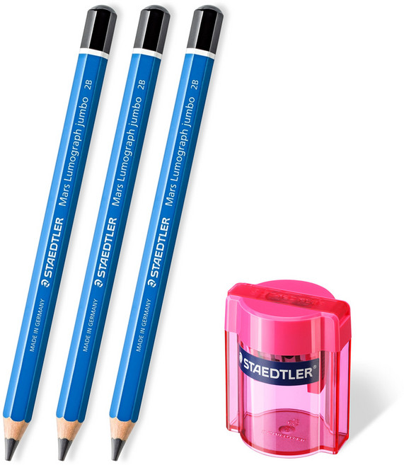 스테들러 점보 100J 2B (연필3+2홀 연필깎이1), 2B 3 (100J), 핑크1 (513-006), 2세트