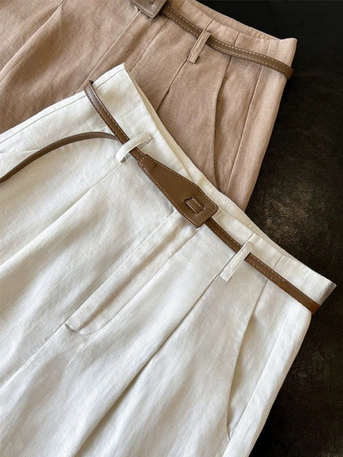 여성 여름 텐셀 린넨 와이드팬츠 슬리밍 스트레이트 캐주얼 하이웨스트 9부 바지