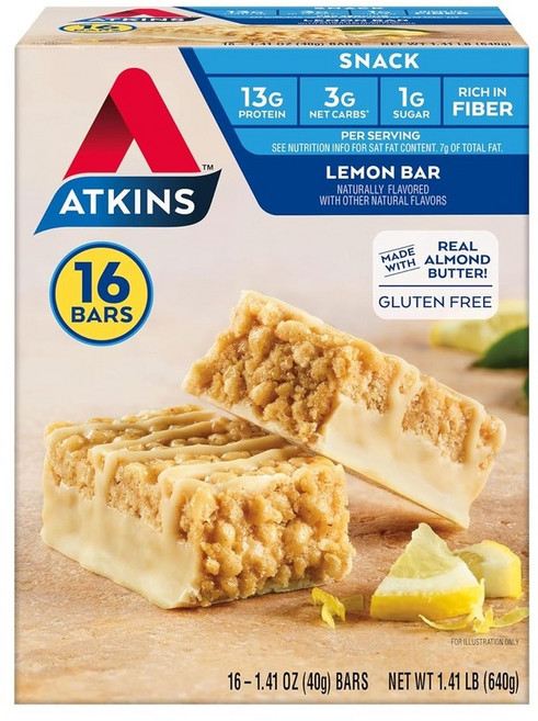 Atkins 앳킨스 프로틴바 카라멜 초콜릿 너트 롤 스낵바 단백질 스낵 섬유질 설탕 2g 16개, 레몬 바