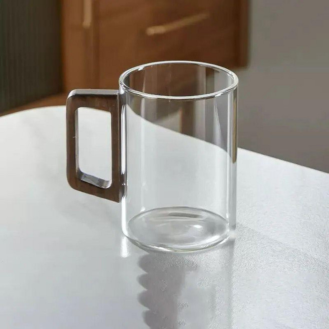 無品牌 茶水分離泡茶杯 耐高溫 玻璃茶杯 辦公室飲水杯 木把手柄 茶道杯 400ml, 1個, D形 無蓋無內膽 400ml透明