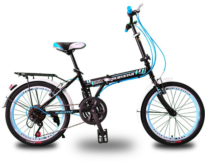 BIKEONE L16 城市休閒20吋21速通勤便攜後貨架折疊自行車, 黑藍, 1個