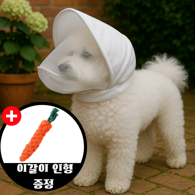 Jinsim Ansim 강아지 모자 페이스커버 산책망 진드기 해충 취식방지 얼굴망 햇빛차단 조절가능, 1개, 화이트