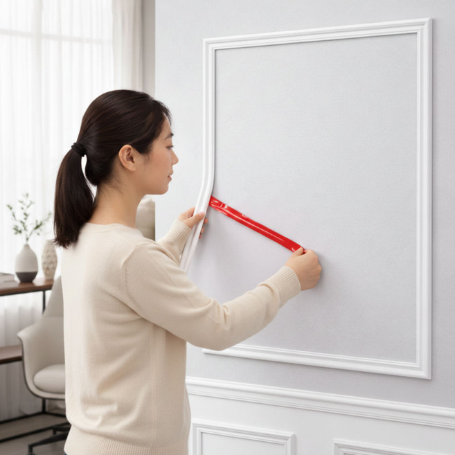 블레오 잘라쓰는 벽장식띠 웨인스코팅 접착식 몰딩 테이프 3미터, 화이트