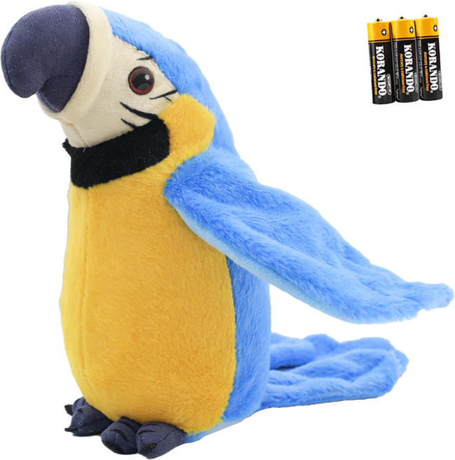 [최고품질 당일발송]로앤제이 노래하고 말 따라하는 앵무새 인형 장난감, 블루, 1개