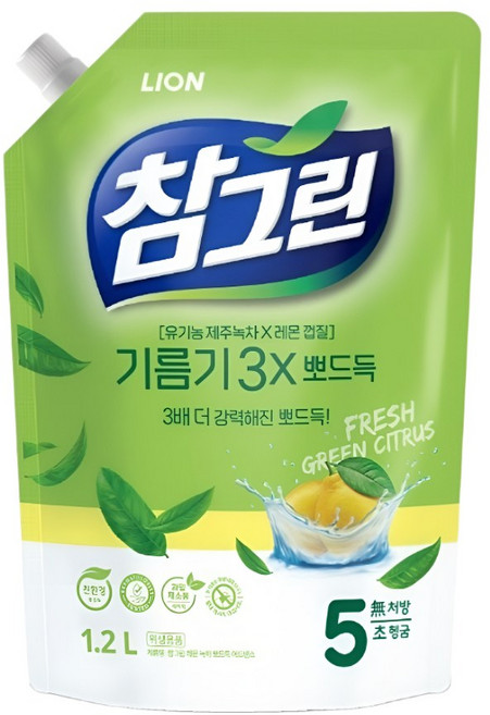 참그린 기름기 3x뽀드득 주방세제 리필, 1.2L, 1개
