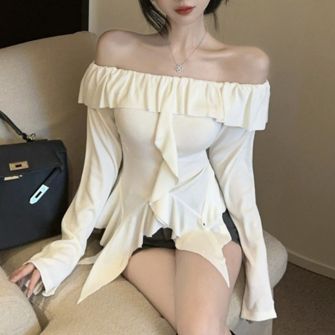 아이엠몽 여성 언밸런스 프릴 오프숄더 블라우스