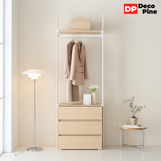 데코파인 모노 시스템 행거 800 3단 서랍옷장 드레스룸 고정식, 블랙_화이트, 800 3단서랍