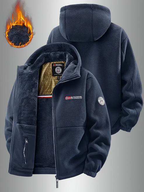 FuTai 남성용 보온 플리스 재킷 - 전체 지퍼 겨울 코트 지퍼 포켓 - 헤비듀티 추위 방지 아우터웨어 - 세탁기 사용 가능 - 다크 블루/블랙/그레이 - 스키