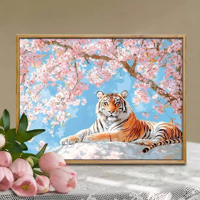 벚꽃 그림그리기 호랑이 유화 세트 DIY캔버스페인팅 40x50cm 인테리어그림 집들이 선물용 장식 다용도 DIY취미생활추천, Y506, 1개